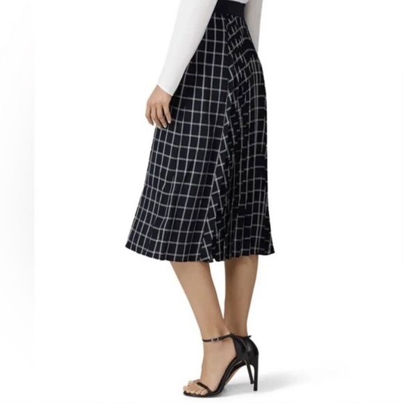Vintage Midi Skirt Plaid Pleated Dark Academia Goth Wool Black Off White Sz 12 - Picture 3 of 11